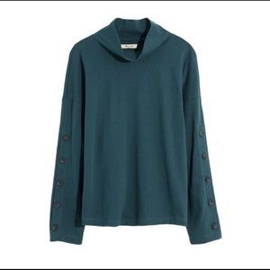 Madewell Women's Button-Sleeve Turtleneck Top in Green Lane Size XL